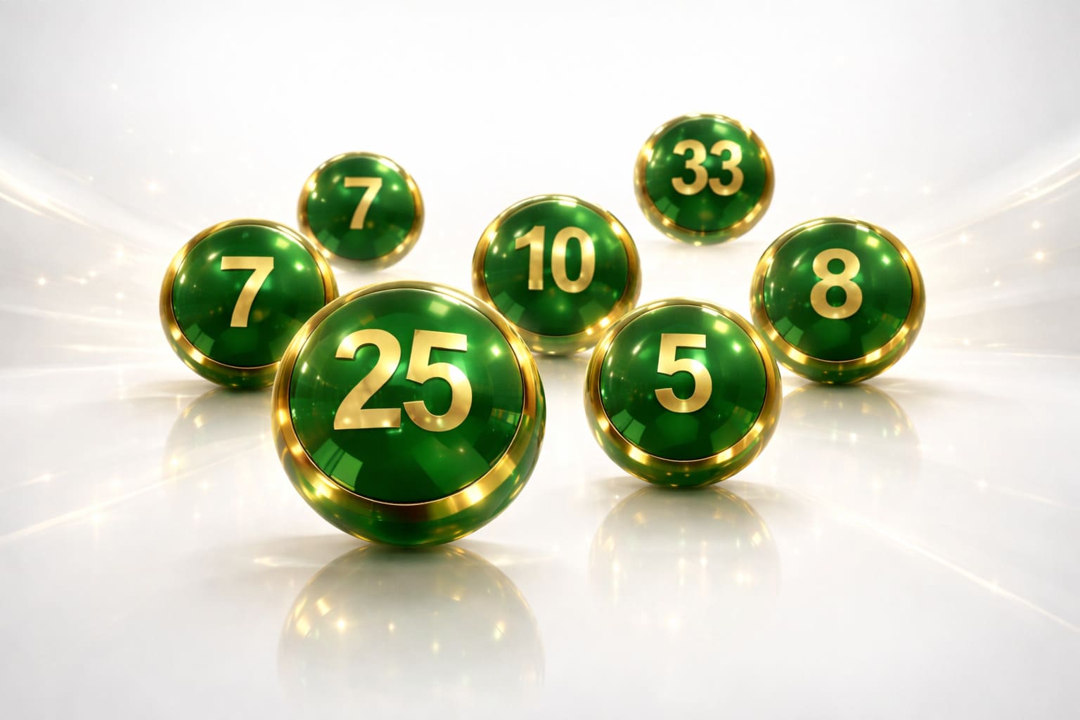 Official lottery results visual, numbered balls on clean premium background, elegant gold and white composition, trustworthy digital platform style, no text, 16:9